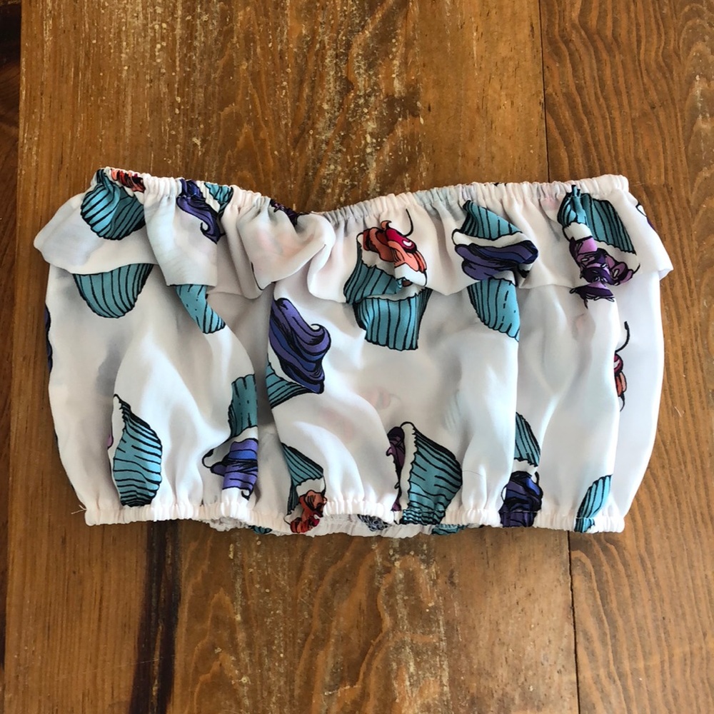 Cupcake Print Ruffle Bandeau